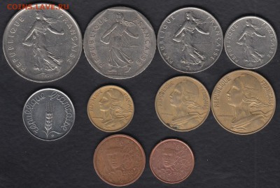Франция 1 сантим - 5 франков 10 монет до 04.09.2015 22-00 - Франция 1р