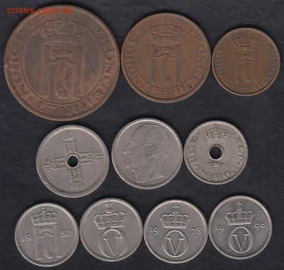Норвегия 1927-1990 10 монет до 08.09.2015 22-00 - Норвегия 10 монет р