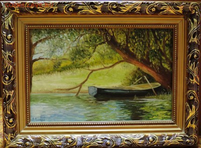 КАРТИНА " Лодочка у  берега" в золотом багете! холст,масло - DSCN2555-1