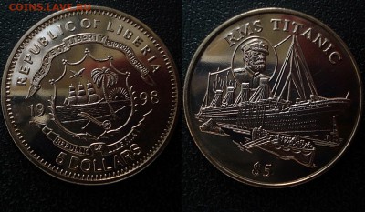 Либерия 5 долларов 1998 г. Титаник - Либерия 5$ 1998 Титаник