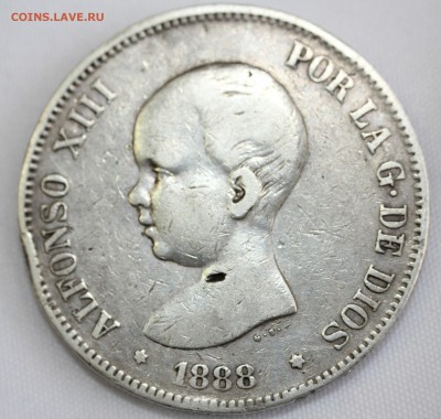 С 1руб. ИСПАНИЯ 5 песет 1888г. АЛЬФОНСО-XIII КРУПНАЯ до 16.9 - IMG_7386.JPG