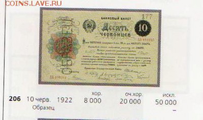 10 ЧЕРВОНЦЕВ 1922, ОБРАЗЕЦ UNC RRR! до 17.09.15 - lot-192343-2