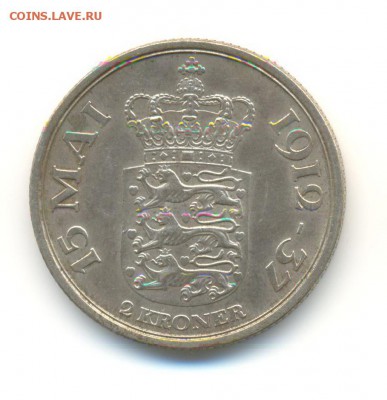 Ag. Дания 2 кроны 1937. 25 лет. UNC. до 14.09 22:00 - 2