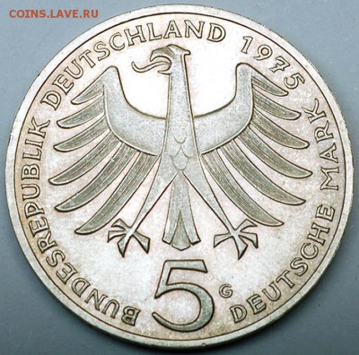 ФРГ_памятные 5 марок 1975(G). Отличное серебро; 12.09_22.32м - 10365