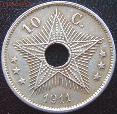 Бельгийское Конго_10 сантимов 1911; до 14.09_22.08мск - 9167