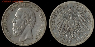 5 марок 1891 Баден редкий до 22.09.15 г 22.00 мск - 1891