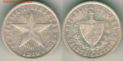 Куба, 20 сентавос 1949 - до 22-00мск 23.09 - cub-20c-1949