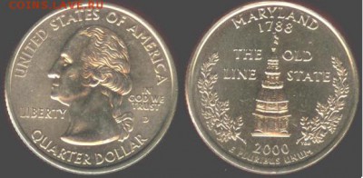 США- 25 центов 2000- MARYLAND-D, 21.00 мск 28.09.15 - США- 25 центов 2000- MARYLAND-D