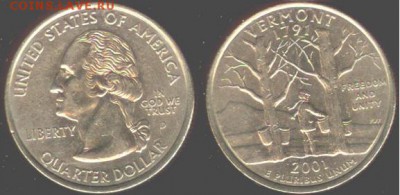 США- 25 центов-2001г-VERMONT-D, 21.00 мск 28.09.15 - США- 25 центов-2001г-VERMONT-D