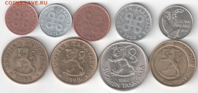 Финляндия, 9 монет 1964-94 гг., до 27.09.15_22:00 - 2