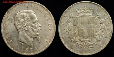 5 лир 1874г. и 5 франков 1875г. - 5лир1874_1