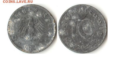 10 пфеннигов 1948 F Германия до 01.10.15 в 22.10 - 10пф 1948 Е