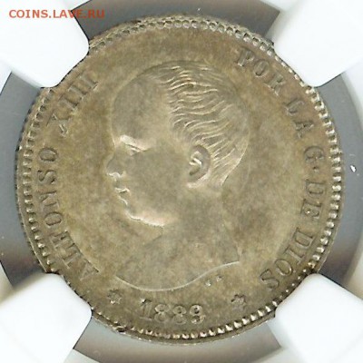 Испания, 1 Песета 1889 г., MS-64 NGC - 33