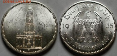 5 RM 1934 Е                        (кирха без даты) - оценка - 5 RM 1935 А