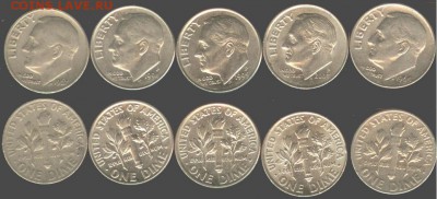 США-1 дайм-Р-5 шт.-погодовка, до 21.00 мск 09.10.2015 - США -1 дайм P-5 шт