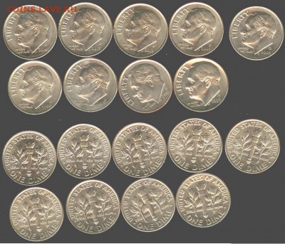 США-1 дайм-В-9шт.-погодовка, до 21.00 мск 09.10.2015 - США -1 дайм D- 9 шт.