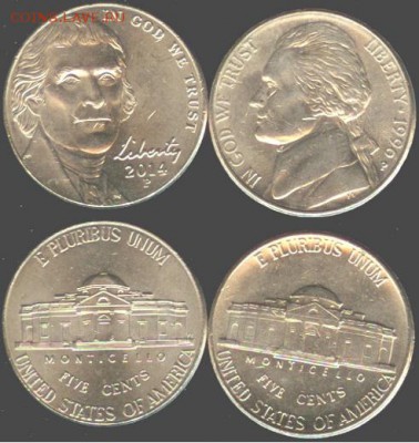 США- 5 центов 1964, 1988- Р, до 21.00 мск 09.10.2015 - США- 5 центов 1996, 2014-Р