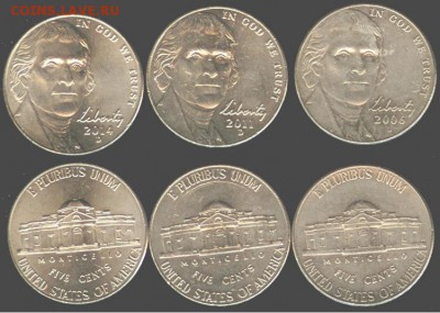 США-5 центов -3 шт,2006, 2011,2014 -D, до 21.00 мск 09.10.15 - США- 5 центов 206, 2011, 2014 -D