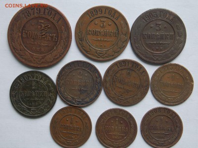 лот 5,3,2,1 коп 1879г.-1915г.(10шт.) 05.10.15. в 22.00. мск - лот меди