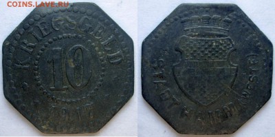 Нотгельды Германии. Обзорная тема. - 10 пф. 1917г. Хамм