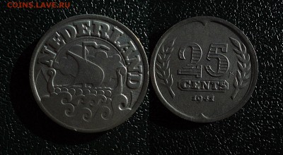 Нидерланды 25 центов 1941 Корабль викингов Unc!!! - Нидерланды 1941