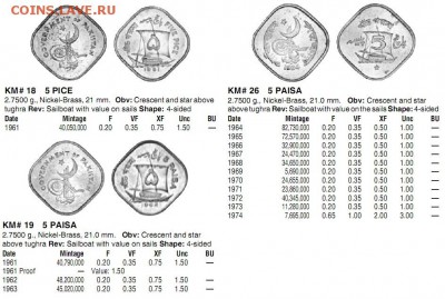 Пакистан 5 пайс (3 шт.)  КМ#18,19, 26  парусная лодка  UNC - КРАУЗЕ