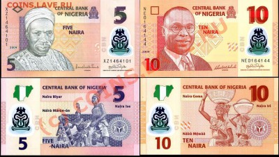 Банкноты Нигерия 5,10 Naira 2009 Пластик опт!!! - 5
