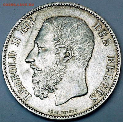 Бельгия_5 франков 1875. Крупное серебро; до 10.10_22.00мск - 10490