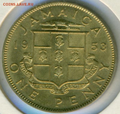 Британская Ямайка 1 пенни 1953 г. до 12.10 22-00 - Ямайка Елизавета