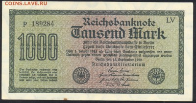 Германия 1000  марок 1922 г. 15.10.15 г. 22 -00 МСК. - 1000 м. 1922