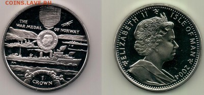 1 крона,ОстровМэн 2004,The war medal of Norway до22.00 15.10 - №217