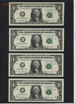 1 доллар США  ,2009 года  А, Бостон,С, Филадельфия,К,Даллас,L Сан-Франциско - ххххх000 комплект, 4шт -280р - Рисунок (17)