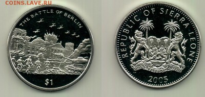4 монеты 1$,Сьерра-Леоне2005,The battle of...до 22.00 16.10 - №230