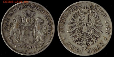 Редкие 2 марочники Кайзеррейха. - 1888 гамбург