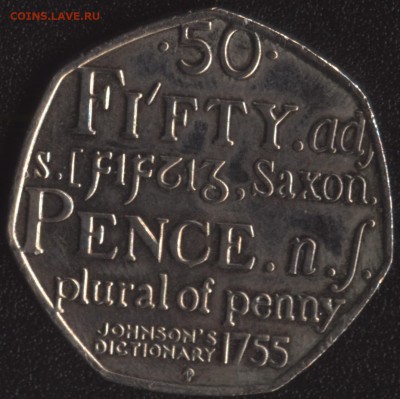 Англия 50 пенсов 2005 Словарь Джонсона до 22:00мск 23.10.15 - Англия 50 пенсов 2005 Словарь Джонсона -1