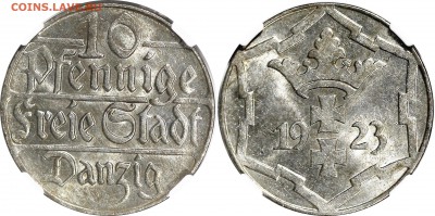 Данциг 5 и 10 Pfennig 1923 г., NGC MS63 - 4