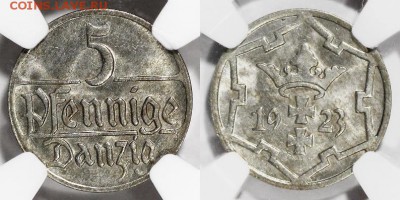 Данциг 5 и 10 Pfennig 1923 г., NGC MS63 - 5