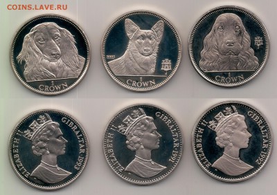 1крона(3 шт.) Гибралтар, "Собаки",1991-1993, до 22.00 23.10 - собаки 1