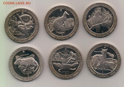 1крона(6шт.),ОстровМэн,1988,"ЖивотныеАвстралии"до22.00 23.10 - коллекция 3.1