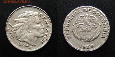 МОНЕТЫ МИРА №5 - Колумбия – 10 сентаво (1959) «Индеец»