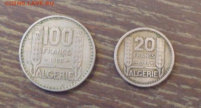 ФРАНЦ. АЛЖИР - 20 и 100 фрранков до 30.10, 22.00 - Алжир набор 2 шт. - 1