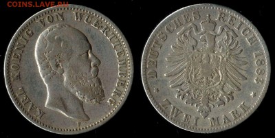 2 марки 1883  Вюрттемберг РЕДКАЯ до 31.10.15 в 22.00 МСК - вюрттемберг 1883