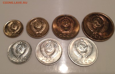 Советы 1991: 1,2,3,5,10,15,20 копеек имеется штемпельный бл - image