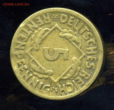 Германия. 5 пфеннигов 1924 D. Поворот, смещение - as572