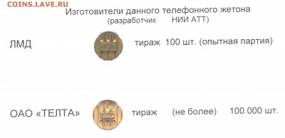 Телефонные жетоны  НИИ АТТ и ЛМД (1993г.) - изготовители жетона.JPG