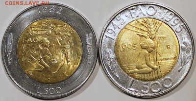 Сан-Марино биметалл 500 лир FAO 1982, 1995 UNC - Изображение 1486 004