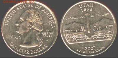 США- 25 центов 2007 -UTAN-D, 21.00 мск 16.11.15 - США- 25 центов 2007 -UTAN-D