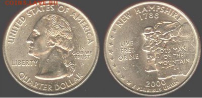 США- 25 центов-2000г- NEW HAMPSHIRE-P, 21.00 мск 16.11.15 - США- 25 центов-2000г- NEW HAMPSHIRE-P