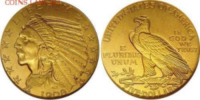 Монета 5 долларов США 1908 года - 5$ 1908