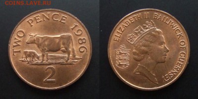 МОНЕТЫ МИРА №5 - Гернси – 2 пенса (1986) «Коровы»